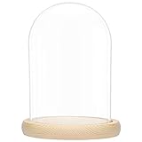 BELLE VOUS Glasglocke mit Holzboden - 20cm hohe Glaskuppel mit Holzboden - Glasglocke...
