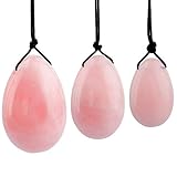 KYEYGWO Rosenquarz Reiki Heilung Kristall Yoni Eier Set mit 3 Größen, Polierte...