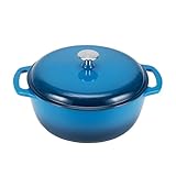 Amazon Basics Rund Bräter Schmortopf aus emailliertem Gusseisen, 5.7 l, Blau