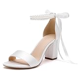 HKMFLYY Damen-Hochzeitsschuhe mit offenem Zehenbereich, Perlen für Braut, High...