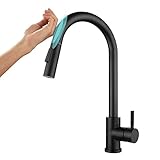 Touch Matte Black Cold and Hot Kitchen Faucet Pull Out Two Function Deck Mounted Smart...