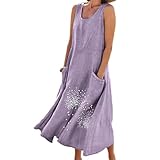 Leinenkleider Damen Sommer Italienische Plus Size Boho Blumendruck Lose Rundhals...