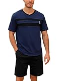 Nieery Schlafanzug Herren kurz Baumwolle Sommer Pyjama Set Kurzarm V-Ausschnitt T-Shirt...