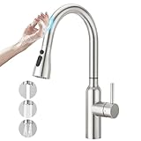CREA Touch Sensor Wasserhahn Armatur Küche ausziehbar, Küchenarmatur mit Brause drei...