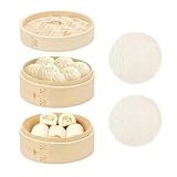 BULZEU Bambus Dampfgarer, 2 Etagen Bambusdämpfer, Ø 15CM Dumpling Steamer Bambus...