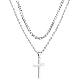 Deepton Kreuz Kette Herren, Kreuz Kette Herren Edelstahl, Kreuzkette Silber...