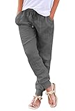Hose Damen Sommer Casual Baumwolle Leinen Stoffhose Einfarbig Freizeithose Stretch Leicht...