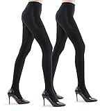 2 Pairs Ultra Opaque Tights for Women - 80D Microfiber Control Top Pantyhose (Schwarz, M)