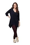 Ulla Popken Damen V-Ausschnitt Und Spitzem Saum Aus Umweltfreundlicher Baumwolle T-Shirt,...