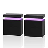 TUKAILAI 2X Nachttisch mit RGB Led Licht 2 Schubladen Nachtschrank Holz Beistelltisch...
