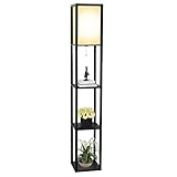 Fullwatt Stehlampe mit Holzregal Innenbeleuchtung Holz Stehleuchte mit Regalen für...