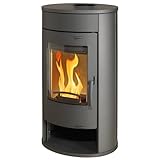 THERMIA Kaminofen Olympus V6 Stahl gussgrau, 7kW, ovale Form, abgerundete Sichtscheibe...