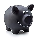 1x Sparschwein aus Keramik, Schwarz | Tafellack zum Beschriften inkl. Schloss & Schlüssel...