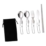 Anneome 304 Edelstahl Camping Set Mit Aufbewahrungstasche 5 Teiliges Set Mit öffel Messer...