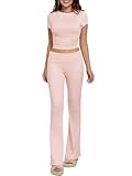 Fiacafyo Y2K Damen-Pyjama-Set mit Rüschen, langärmelig, bauchfreies Oberteil, T-Shirt...