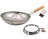 Grillfürst Wok Pfanne aus Edelstahl Ø 30 cm - mit Holzgriff - Edelstahlpfanne...