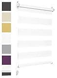 Doppelrollo Klemmfix ohne Bohren 80cm x 130cm Weiß Duo Rollo Klemmrollo Sonnenschutzrollo...