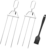 3 Wege Grillspieße, Schaschlikspieße, Metall BBQ Spieße, Halbautomatische Grillgabel...
