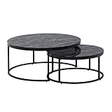 FineBuy Couchtisch 2er Set Schwarz Marmor Optik Sofatisch Rund Modern |...