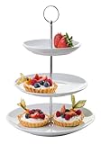Home4You Etagere mit 3 Etagen und Tragegriff - Weiß - Porzellan - Metall - Ø 26,5 x H 37...