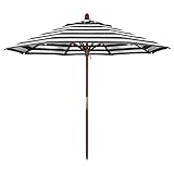 2,7 m gestreifter Terrassenschirm aus Holz für den Außenbereich, mit Seilzugsystem, für...