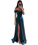 ECDAHICC Schulterfreies Brautjungfernkleid Für Damen Satin Langer Schlitz Elegantes...