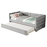 Merax Schlafsofa 90x200 cm, Tagesbett ausziehbar mit Ausziehfunktion Einzel- &...