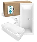 Calmwaters® Premium Badewanne Komplettset 180x80 cm mit Wannenträger & Ablaufgarnitur,...