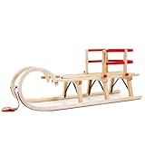 HolzFee Baran E 115 Hörnerschlitten Holz Schlitten Eschenholz | mit Kinder Lehne Rot