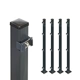4x Zaunpfosten zum Aufschrauben mit Bodenplatte | Anthrazit (RAL 7016) | für Mattenhöhe...