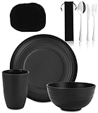 Camping Besteck Set, Camping Geschirr Schwarz, Edelstahl-Besteck, wiederverwendbarer...