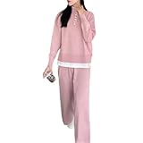 Damenhosen-Set, einreihig, Patchwork-Pullover, weites Bein, Hose, 2-teiliges Pullover-Set,...