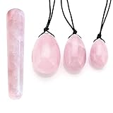 GEHECRST Rosenquarz Yoni Ei Massagestab， Kristall Yoni Eier Set mit 3 Größen, Yoni Egg...