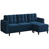 Yaheetech Ecksofa 3-Sitzer Sofa mit Polsterhocker aus Samtstoff Eckcouch in...