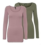 VERO MODA Damen VMMAXI My LS Soft Long U-Neck GA 2P 10167784, Woodrose/Dusty...