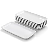 WishDeco Teller Rechteckig 6er Set, Servierplatten Porzellan Weiß 23x12 cm, Servierteller...