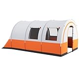 Outsunny Tunnelzelt, Campingzelt für 6 Personen, mit 2 Räumen, Lichthaken,...