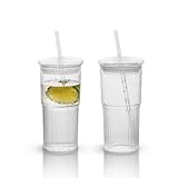 2er-Pack Glas-Trinkwasserbecher Eiskaffeebecher mit Deckel, 650 ml, auslaufsicher, hohe...