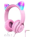iClever Kinder Kopfhörer, Katzenohr-LED-Leuchte Over-Ear mit 85dBA Lautstärkebegrenzung...