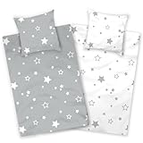 Aminata kids Bettwäsche 135x200 Sterne grau weiß Baumwolle Stern-Motiv, Reißverschluss...