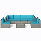 SUNVIVI OUTDOOR 7-teiliges Terrassenmöbel-Set, Allwetter-schwarzes PE-Geflechtmöbel-Set,...
