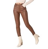 Nina Carter LC001 Damen High Waist Hose in Lederoptik Push-Up Stretchjeans, Braun...