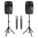 Vonyx VPS102A, Partyboxen mit Stativen max. 600W, Bluetooth, LED, Mikrofon, PA...