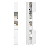SoBuy BZR34-W Badezimmer Hochschrank mit 5 Fächern Badschrank schmal Badregal...