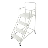 4-stufige Lagerleiter mit Rollen, industrielle Rollleiter 400 kg, Stahlplattformleiter,...