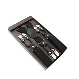 SZOMH Hosenträger für Herren 3,5 * 120cm Mode Hosenträger Echtes Leder 6 Clips Brace...