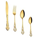 Alipis Edelstahl Steakbesteck Goldenes Rostfreies Stabiles Besteck mit Messer Gabel...