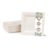 GREENBOX Umweltverträgliches Bagasse Geschirr Einweg | 50 Stück Zuckerrohr Teller weiß...