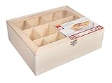 Rayher 62972505 Holz Teebox, 28,5x23,5x9cm, 12 Fächer, naturbelassen, mit...