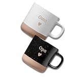 Tasse Mama Papa Beige Steingut Geschenk Oma Opa Kaffeetasse (Oma Weiß - Opa Schwarz)